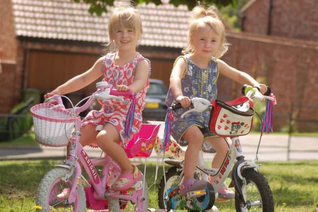 From left are twins Abigail and Ava-May Pengelly (3) who will be taking part in a 'baby triathlon' in Burton Lazars next month to raise funds towards a memorial to brave airmen who were badly burned in the Second World War EMN-160725-092850001