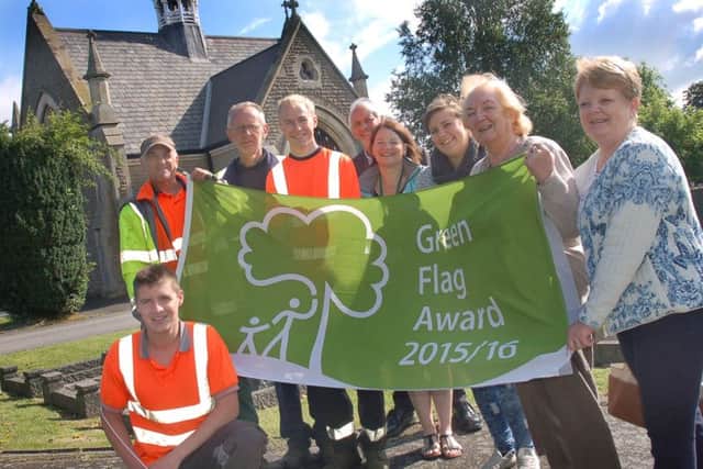 Melton Borough Council staff and the environmental maintainance team celebrating last year's (2015/16) Green Flag award at the town's Thorpe Road cemetery EMN-160722-171027001