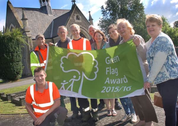 Melton Borough Council staff and the environmental maintainance team celebrating last year's (2015/16) Green Flag award at the town's Thorpe Road cemetery EMN-160722-171027001