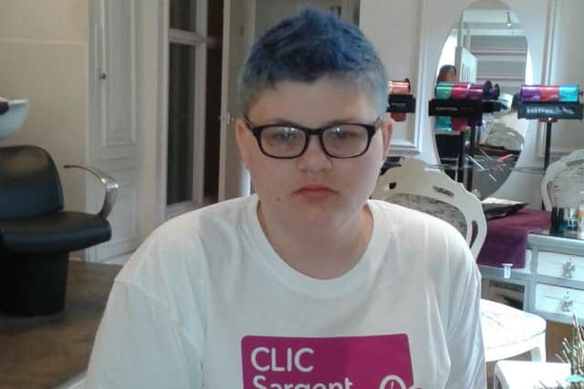 Jacob Watkins has dyed his hair bright blue and raised £165 for CLIC Sargent
PHOTO: Supplied
