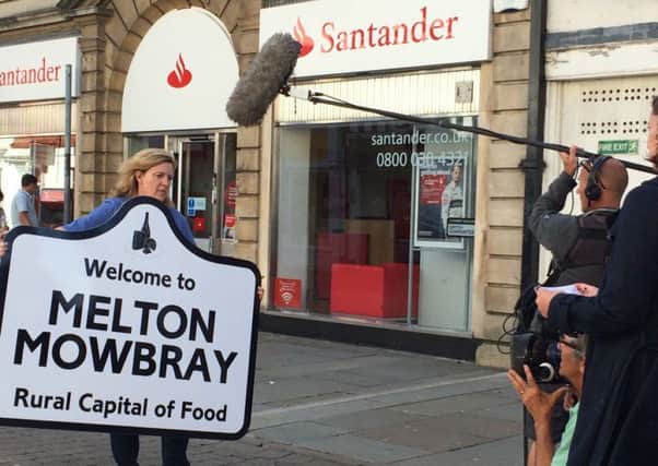 Countryfile presenter Charlotte Smith filmed with Dickinson & Morris' Ye Olde Pork Pie Shoppe in Melton this week for a forthcoming episode EMN-161008-114154001
