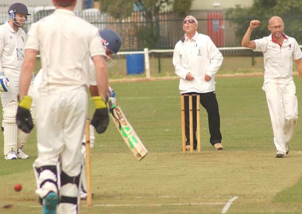 Phil James snaffles the wicket of Kibworth's Bilawal Bhatti. EMN-160816-125428002