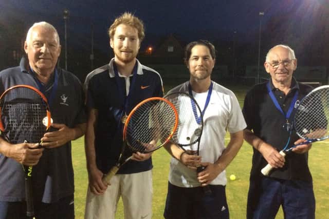 Men's handicap winners Malcolm Stone and Joe Jackson with finalists Matt Daniel and Bruce Cox EMN-160829-123454002
