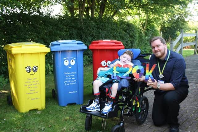 Sam Green with Tom Stanyard and Barry, Bertie and Betty at Rainbows Hospice