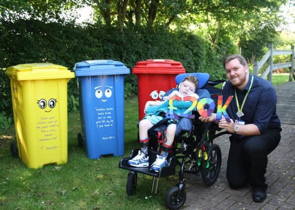 Sam Green with Tom Stanyard and Barry, Bertie and Betty at Rainbows Hospice