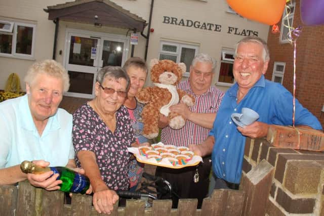Beryl Lightfoot, Mary Such, Linda Huckerby, Ivor Wyles and chairman of the Bradgate Flats residents' social committee Peter Smith EMN-160509-121054001