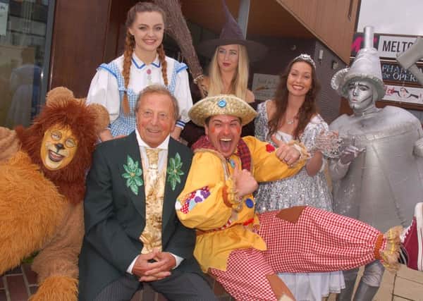 The Trio Entertainment cast of The Wizard of Oz pantomime at Melton Theatre in December. (Left to right) Stephen Hall, Bessie McMillan, Ken
Farrington, Grace Adams-Short, Stuart Earp, Lucinda Rhodes and Gary Amos PHOTO: Tim Williams
