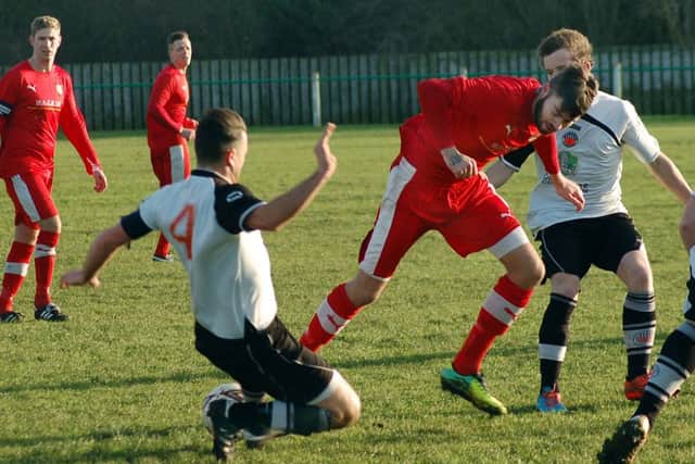 Adam Bishop, in action last season against Friar Lane, who was on target for Melton Town against Long Buckby EMN-160927-162232002