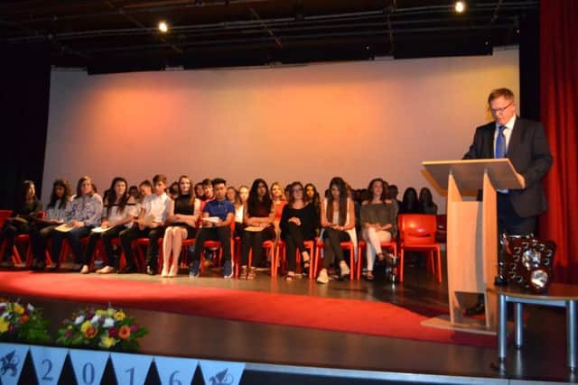 Tony Pinnock, Principal of Wreake Valley Academy, addresses students, teachers and guests during the awards evening PHOTO: Supplied