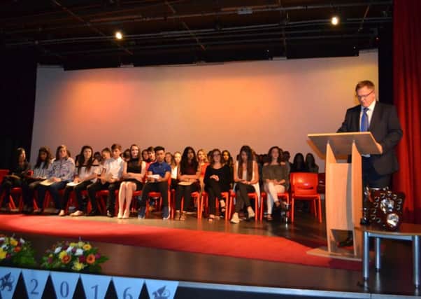 Tony Pinnock, Principal of Wreake Valley Academy, addresses students, teachers and guests during the awards evening PHOTO: Supplied