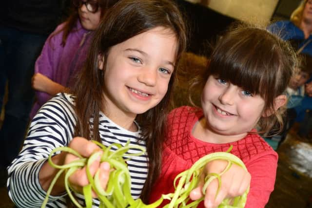 Myriam Bonicel (6) and Sophie Lamin (7) have fun in the Family and Kids Food Zone PHOTO: Lionel Heap