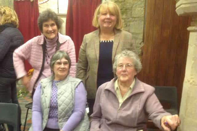 Church warden Jane Meakin with previous church wardens Sandra Meakin and Maureen Stapleford and the oldest member of the congregation, Esme Faulks, at the Freeby Church harvest festival EMN-160410-113135001