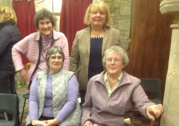 Church warden Jane Meakin with previous church wardens Sandra Meakin and Maureen Stapleford and the oldest member of the congregation, Esme Faulks, at the Freeby Church harvest festival EMN-160410-113135001