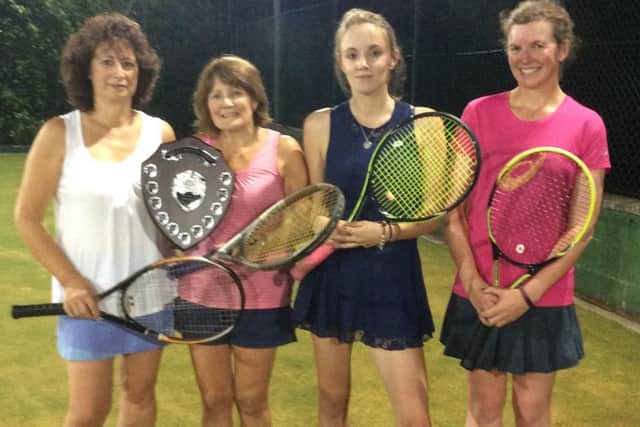 Ladies doubles finalists - Margaret Heggs, Margaret Shufflebotham, Jenny Golland and Emily Harrison, EMN-160111-122123002