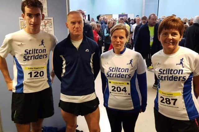 The Stilton Striders at the Shepshed 7, from left, Luke Eggleston, Darren Glover, Lynda Harris, Vicki Lowe. Not pictured: David Hall EMN-160911-094948002