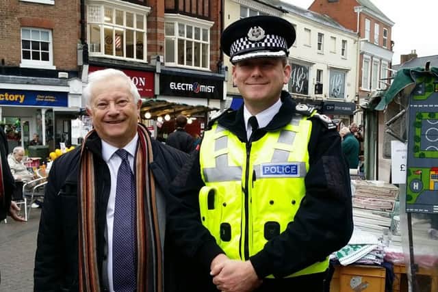 Leicestershire Deputy Chief Constable Roger Bannister and Police and Crime Commissioner Lord Willy Bach pictured during their visit to Melton street market EMN-161116-105407001