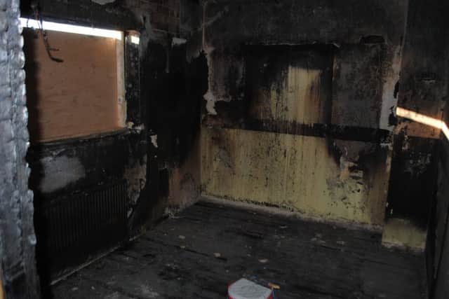 The gutted bedroom where the fire began at the house in Easthorpe Lane, Redmile.