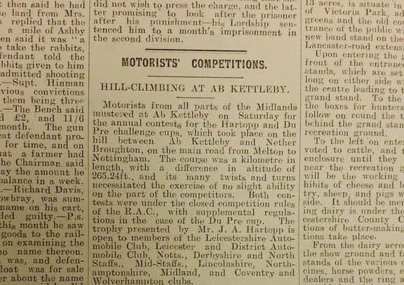 How the Melton Times covered the Kettleby Hill Climb in July 1910 EMN-170215-120620001