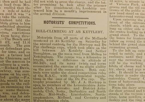 How the Melton Times covered the Kettleby Hill Climb in July 1910 EMN-170215-120620001
