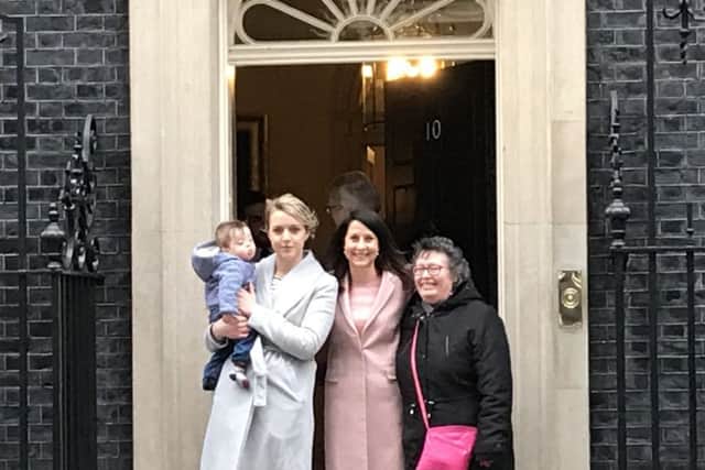 A delegation delivers a 130,000 name petition to 10 Downing Street protesting against plans to close the children's heart unit at Glenfield Hospital in Leicester EMN-171002-163445001