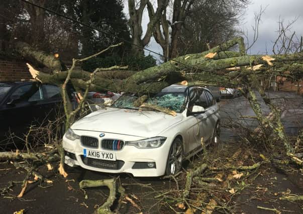 Sarah's Robb's heavily damaged car after a tree crashed down on to it while she was driving in Syston during Storm Doris EMN-170227-164430001