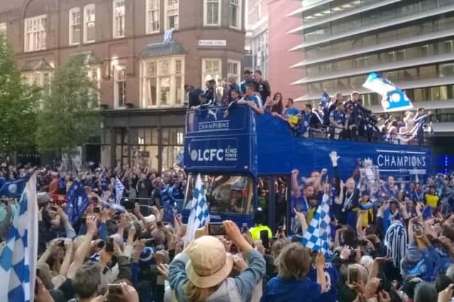 Leicester City's victory parade makes its way along Rutland Street in the city EMN-170228-094344002