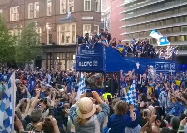 Leicester City's victory parade makes its way along Rutland Street in the city EMN-170228-094344002