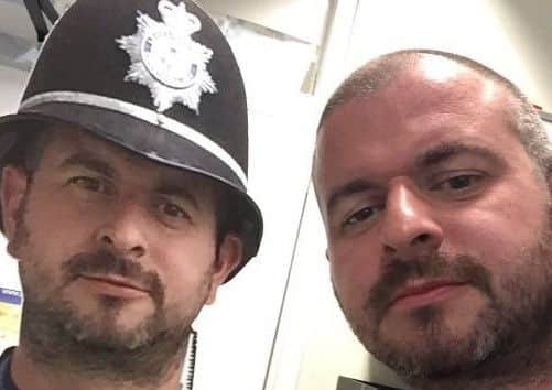 Pc Austin Jackson, with a cardboard cut-out of himself EMN-170322-102849001