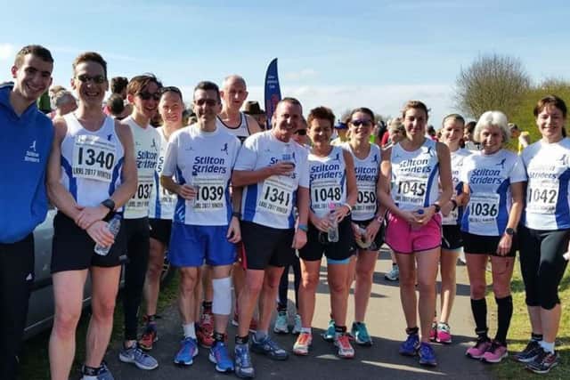 Stilton Striders at the Desford 5. Missing from picture: Mel and Nigel Willatt, Greeba Heard, Kathy Walsh EMN-170328-165505002