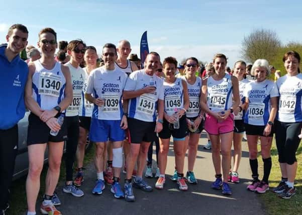 Stilton Striders at the Desford 5. Missing from picture: Mel and Nigel Willatt, Greeba Heard, Kathy Walsh EMN-170328-165505002