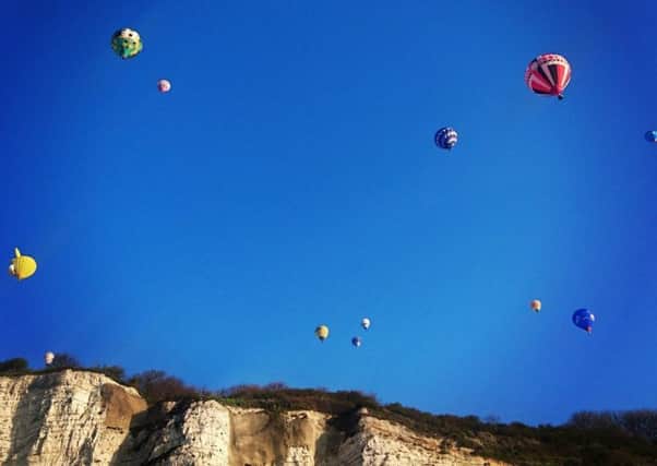 Balloons over Dover at the start of the world record attempt across the English Channel EMN-170704-161733001
