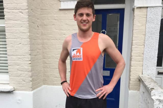 Freddie Allen in his Brooke running vest ahead of the London Marathon
PHOTO: Supplied