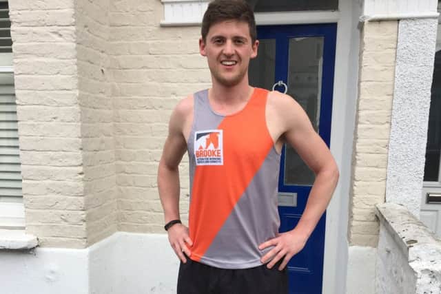 Freddie Allen in his Brooke running vest ahead of the London Marathon 
PHOTO: Supplied