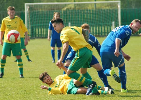 Sean Warrilow retained his place for the West Bridgford match, while Chris Hibbitt (on floor) would later be forced off with an ankle injury EMN-170425-114731002