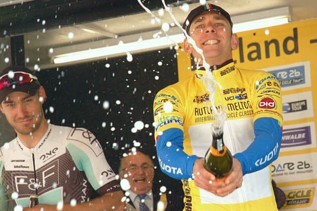 That champagne moment as runner-up Hayden McCormick looks on EMN-170424-085214002