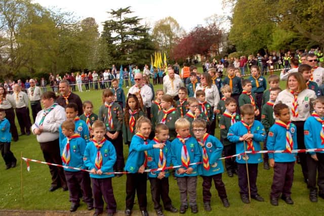 Scouts, Beavers and leaders gather in Play Close, Melton, for the service druing Sunday's St George's Day parade EMN-170424-124425001