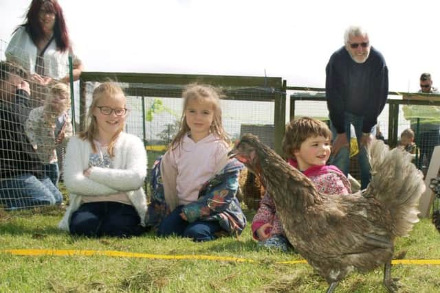 Race organiser John Clayton watches on as Alexia and Khloe Vernon and Eliza Benton go hen racing PHOTO: Tim Williams