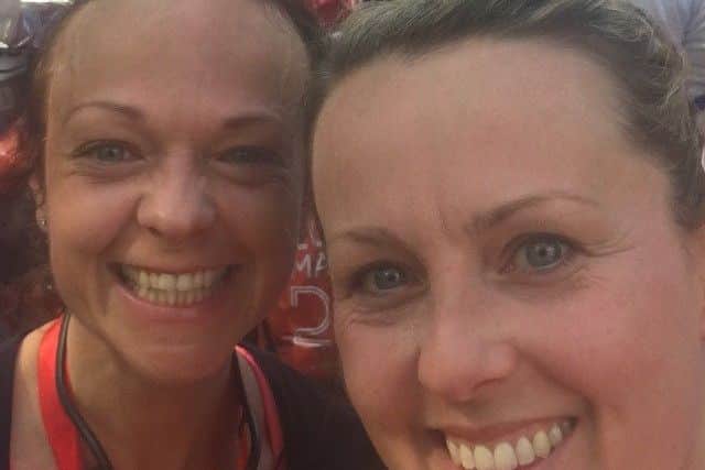 Lisa Saddington (right) and Donna James (left) at the finish line PHOTO: Supplied