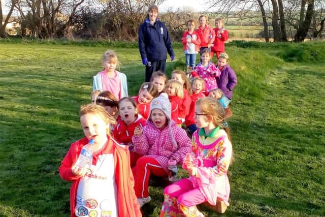 1st Asfordby Rainbow Girlguides complete the Mile for Macmillan challenge PHOTO: Supplied