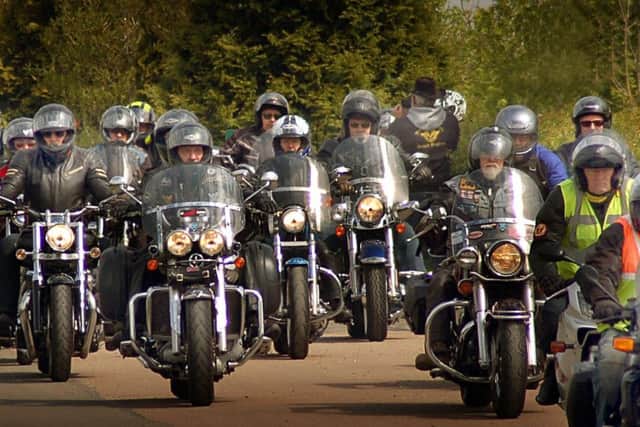 The riders set off on their way to Wistow on Claire Lomas' Ride2Recovery charity rideout EMN-170805-163428001