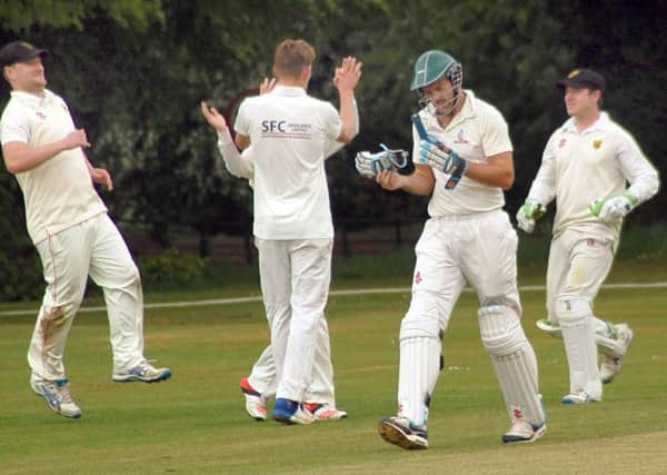 Fazakerley and Barkby celebrate the early wicket of the former Leicestershire CCC player EMN-170516-123006002