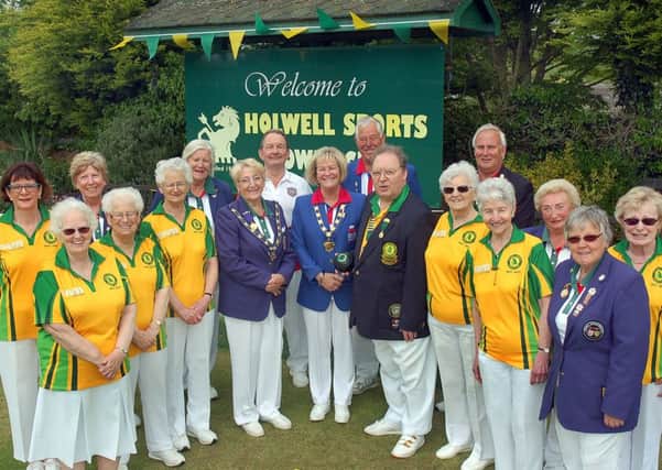 Holwell Sports Bowls Club president Richard Batsford welcomes guests and club players before the centenary games EMN-170523-143155002