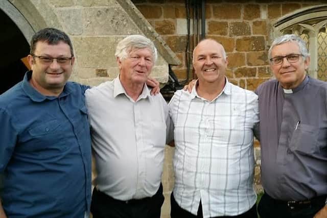 Rev Kevin Ashby (right) team rector of Melton, with archaeologists interested in new finds in a field adjacent to Welby Church, from left, Mark Orridge, Sandy Saunders and Peter Watkins EMN-170524-114428001