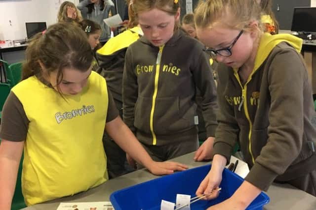 Girls from the 1st Thrussington Brownies get the chance to do their own science experiments PHOTO: Supplied