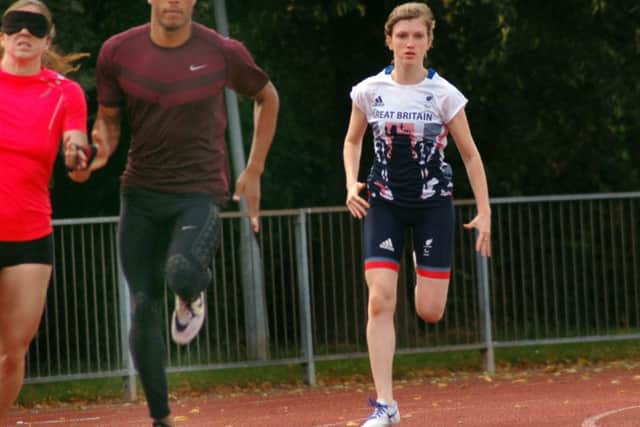 Hahn training on her favourite track in Loughborough with fellow Paralympic champion Libby Clegg EMN-170524-150312002