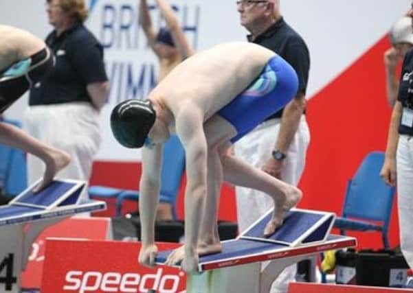 Will Graham on the starting blocks at the British Championships 100m butterfly final EMN-170614-085310002