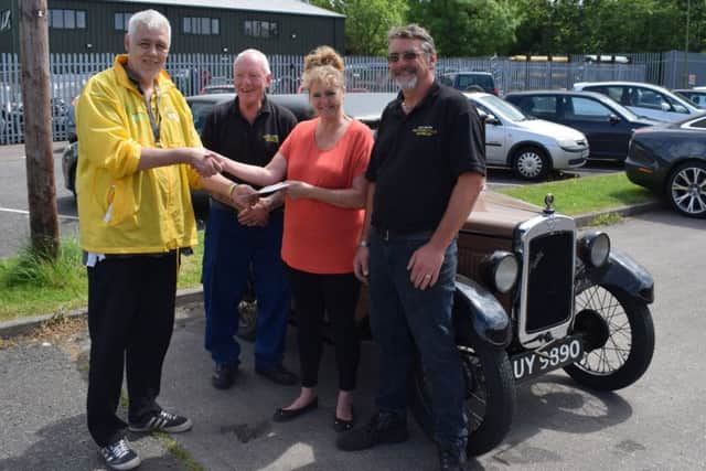 Left to right - Ian Evans (Derbyshire, Leicestershire and Rutland Air Ambulance), Brian Shaw, Helen and Rick Hamblin PHOTO: Supplied