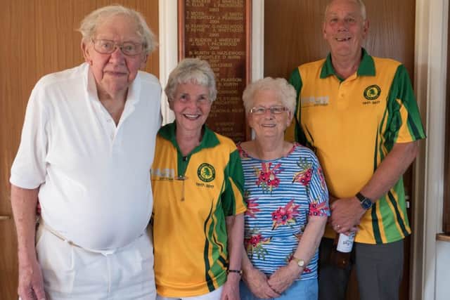 Trophy winners Frank Fielding (left), Norma Jackson and Dennis Pearson with Anne Whittaker (second right) EMN-170622-110733002