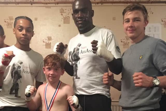Winning Assassin trio, from left, Kammal Chamberlain, Shaydon Burt, Nathan Donovan with new European champion George Griffiths (right) EMN-170622-094702002