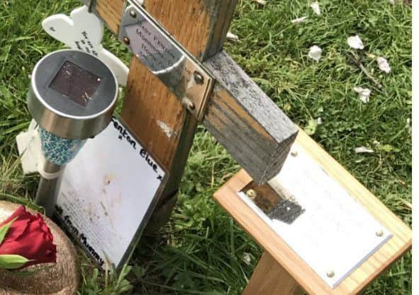 The Queniborough grave of a baby which had items stolen and damage carried out.
PHOTO LEICESTERSHIRE POLICE EMN-170626-112905001